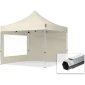 TOOLPORT Faltzelt PROFESSIONAL 3x3 m - mit 2 Seitenteilen (Panoramafenster) Faltpavillon ALU creme