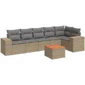 vidaXL 7-tlg. Garten-Sofagarnitur mit Kissen Beige Poly Rattan