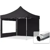 TOOLPORT Faltzelt PROFESSIONAL 3x3 m - mit 2 Seitenteilen (Panoramafenster) Faltpavillon ALU schwarz