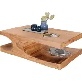 Wohnling Couchtisch BOHA Massiv-Holz Akazie 118 cm breit Wohnzimmer-Tisch Design dunkel-braun Landhaus-Stil Beistelltisch