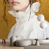 Living Walls Vliestapete "Fototapete Ölmalerei Frau Weiß Gold Klassisch" matt glatt