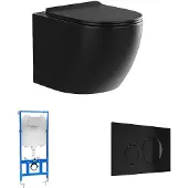 Vente-unique Sparset - Wand-WC mit Trägergestell & Betätigungsplatte - Schwarz matt - JAVOINE