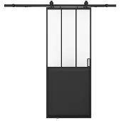 Vente-unique Industrielle Schiebetür für Wandmontage - Schwarz und gehärtetes Glas - H 205 cm x B 93 cm - ARTISTO II
