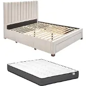 Vente-unique Bett mit 3 Schubladen 160 x 200 cm - Stoff - Beige + Matratze - LIAKO