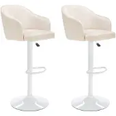 Vente-unique Barhocker 2er-Set - Stoff & Metall - Höhenverstellbar - Cremefarben & Weiß - CARSTEN