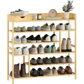 HOMCOM Schuhregal-101L x 30B x 100H cm-Naturholz | Gr.: onesize