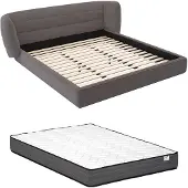 Vente-unique Bett 160 x 200 cm mit Kopfteil mit Seitenteilen - Bukla - Grau + Matratze - LARUMO by Maison Céphy