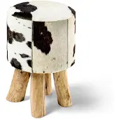 Fellhof Hocker Holzfuß rund schwarz weiß Höhe 45 cm