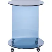 Beliani Beistelltisch Blau Rauchglas 56 cm Hoch Halbrund C-Form mit Rollen Modern Schlicht Tischchen Schiebetisch Tisch zum Sofa Laptoptisch Snacktisch