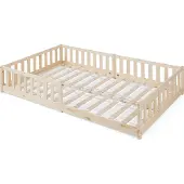 En.casa Kinderbett ’Tanna‘ Bodenbett 120 x 200 cm Montessori Bett mit Rausfallschutz Kiefernholz Natur