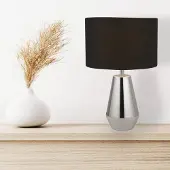 Searchlight Tischlampe Laynie, schwarz, für Wohn- / Esszimmer, Textil / Stoff / Seide, Modern, Tischlampe