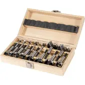 Stier Forstnerbohrer-Set in Holz-Kasette, 15-teilig (Durchmesser 10 - 50 mm), 8 - 9 mm Schaft, für Hart- & Weichholz, Forstner Bohrersatz, Forstner Bohrer Set