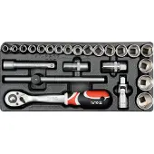 YATO YT-5537, Steckschlüssel-Satz, 1/2", Metrisch, 23 Kopf/Köpfe, Chrom-Molybdän-Stahl, 385 mm