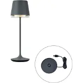 QAZQA Professional - Modern Tischleuchte I Tischlampe I Lampe I Leuchte Dunkelgrau inkl. LED IP65 Wiederaufladbar mit Ladestation - Bass Dimmer I Dimmbar I Außenbeleuchtung I Wohnzimmer I Schlafzimmer