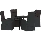 vidaXL Möbel 5-teiliges Garten-Essset mit Kissen Schwarzes Poly-Rattan - Gartenstühle 3379514
