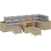 vidaXL Gartensofa-set 9 stk. 6-Sitzanzahl Beige und Hellgrau