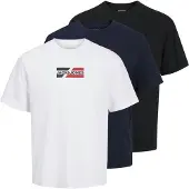 Jack & Jones T-Shirt "T-Shirt JJECORP GRAPHIC TEE SS 3PK 3er Pack", Herren, Gr. M, bunt (schwarz, dunkelblau, weiß), Obermaterial: 100% Baumwolle CO., Shirts T-Shirt