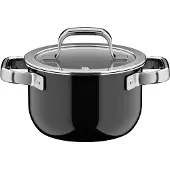 WMF Fusiontec Mineral Pro Kochtopf mit Deckel, 16 cm, Black 05.1864.5290, 2 l, Rund, Schwarz, Edelstahl, Fusiontec, Edelstahl