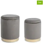 Bizzotto Pouf Polina 2er-Set Samt, modern mit Stauraum und abnehmbarem Deckel, grau, goldfarbenes Gestell