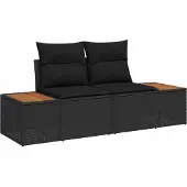 vidaXL Gartensofa-set mit Kissen mit Speicher Schwarz Poly-Rattan