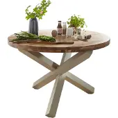 Wohnling Design Esszimmertisch BOHA rund Ø 120 cm x 75 cm Akazie Massiv-Holz Landhaus Esstisch 4 Personen Küchentisch Tisch für Esszimmer braun