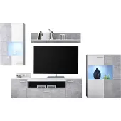 Die Möbelfundgrube Wohnwand weiß - Betonoptik 290 cm mit LED-Beleuchtung - VULCAN
