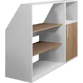 Vente-unique Schrank unter Dachschräge mit 1 Tür, 2 Regalböden & 1 Fach - Weiß & Holzfarben - ADEZIO