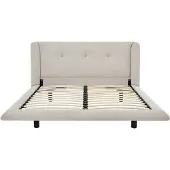Vente-unique Polsterbett 140 x 190 cm - Stoff - mit gestepptem Kopfteil - Beige - PENAVI