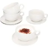 MamboCat 4er Set CREME Cappuccinotassen 200ml mit Untertassen Steingut Creme-Weiß Kaffee