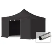 TOOLPORT 4x4m Stahl Faltpavillon, inkl. 4 Seitenteile, schwarz