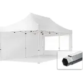 TOOLPORT Faltzelt PROFESSIONAL 3x6 m - mit 2 Seitenteilen (Panoramafenster) Faltpavillon ALU weiß