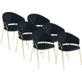 Vente-unique Stuhl 6er-Set - Samt & goldfarbenes Metall - Schwarz - MADOLIA