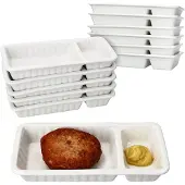 MamboCat 12x Frikandelschale Porzellan weiß mit 2 Bereichen Servierschale Buletten Pommes