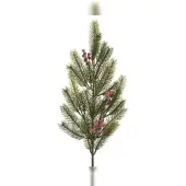 Christmas Decoration Künstlicher Tannenzweig 64,5cm mit roten Beeren Kunstzweige Deko Zweige Weihnachten Weihnachtszweige Grün Rot
