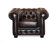 Vente-unique Chesterfield 3+2+1 Sitzgarnitur BRENTON 100% Büffelleder - Farbe: braun mit kastanienbraunen Akzenten