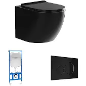 Vente-unique Sparset - Wand-WC schwarz glänzend mit Trägergestell & Betätigungsplatte - JAVOINE