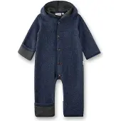 Sanetta Wollfleece-Overall mit Kapuze Klappbündchen, blau, 74