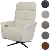 Mendler Relaxsessel HWC-L10, TV-Sessel Liegesessel, Liegefunktion drehbar, elektrisch verstellbar Voll-Leder creme-weiß