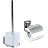 Wenko VacuumLoc WC-Set Quadro 2-teilig Edelstahl, WC-Garnitur und Toilettenpapierhalter, rostfrei Wenko Accessoires: Glänzend, Vacuum-Loc Adapter: Chrom