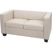 Mendler Lille 2-Sitzer Sofa, creme Leder, 137 cm breit, 70 cm hoch, 75 cm tief