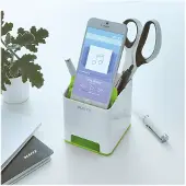Leitz Stiftehalter WOW Sound, 1 Fach, Smartphone-Fach mit Soundverstärkung, weiß/grün