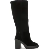 MACIEJKA Damen Stiefel Schwarz Veloursleder, 10 cm Absatz, 2 cm Plateau, 44 cm Schaftumfang, Slip-On, Modell 0575601006