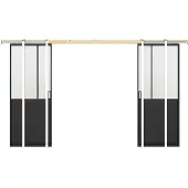 Vente-unique Versenkbare industrielle Doppelschiebetür - Schwarz und mattiertes gehärtetes Glas - 2 x H 205 x B 63 cm - ARTISTO II