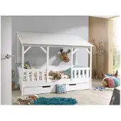 Vipack Kinderbett "Hausbett, aus MDF und Massivholz, Dach schwarz oder weiß", weiß, B:105cm H:174cm L:214cm, Betten, Kinderbett, wahlweise mit oder ohne Bettschublade auf Rollen