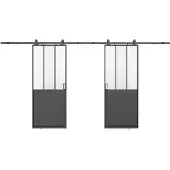 Vente-unique Industrielle Doppelschiebetüren für die Wandmontage - Schwarz und mattes gehärtetes Glas - 2 x H 205 x B 63 cm - ARTISTO II
