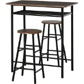 HOMCOM Bartisch Set mit 2 Barhocker MDF Metall Schwarz 80B x 50T x 90H cm
