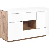 Beliani Sideboard / Schreibtisch Weiß / Heller Holzfarbton viel Stauraum ausziehbar Platte MDF Platte Schminktisch Wohnzimmer Arbeitszimmer Heimbüro