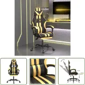 The Living Store Gaming-Stuhl mit Fußstütze Schwarz und Golden Kunstleder