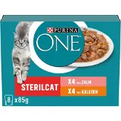 Purina One Adult Sterilcat Mix mit Rind, Truthahn, Huhn und Lachs Nassfutter für Katzen (Multipack)