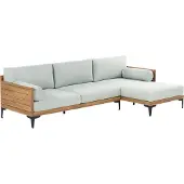 Beliani 4-Sitzer Gartensofa Hellbraun Akazienholz Linksseitig mit Grauen Kissen Modern Terrasse Outdoor Ecksofa Loungesofa Sofa mit Chaiselongue